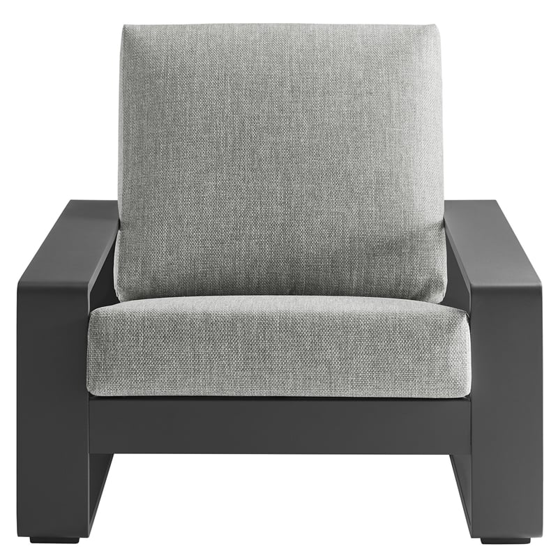 Lirienne Outdoor Patio Aluminum Faux Wood Armchairs Set of 2 in Light Gray