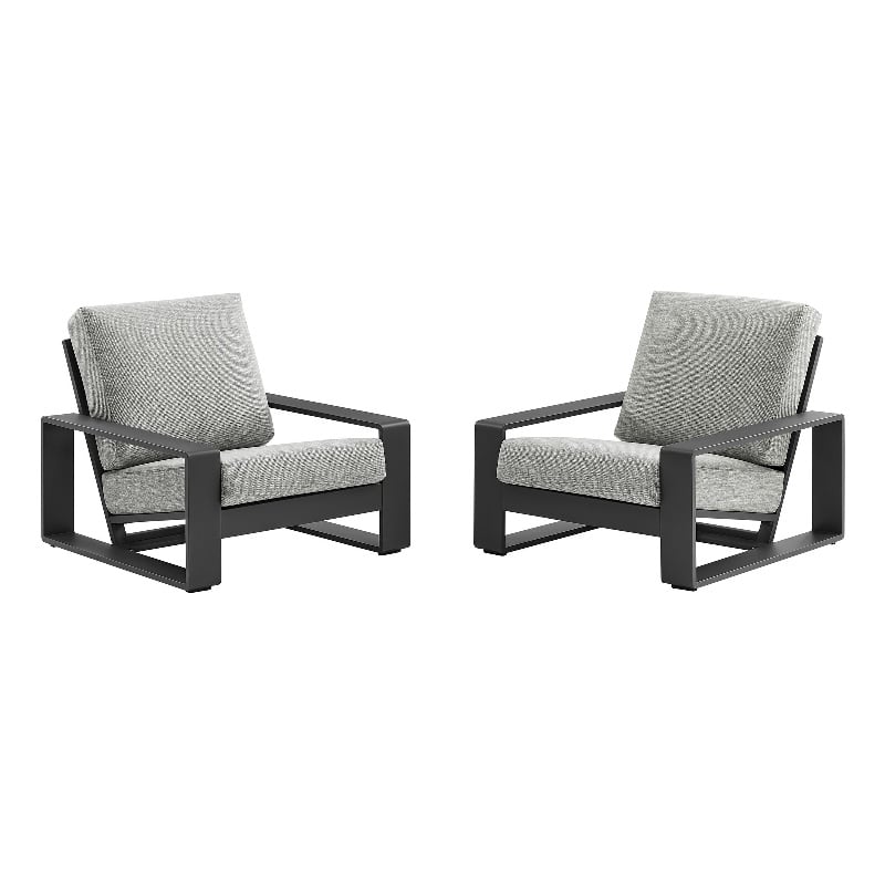 Lirienne Outdoor Patio Aluminum Faux Wood Armchairs Set of 2 in Light Gray