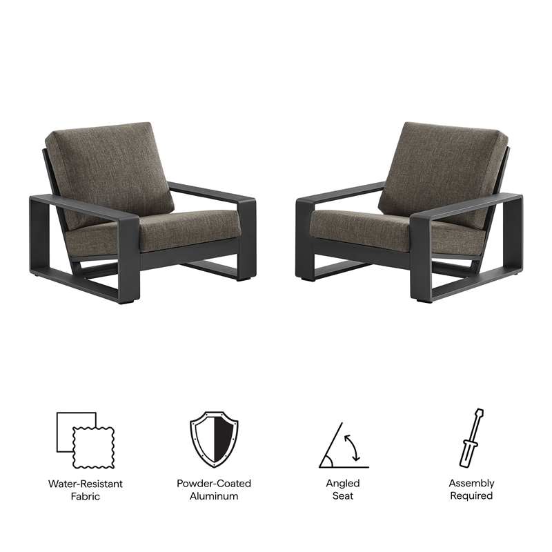 Lirienne Outdoor Patio Aluminum Faux Wood Armchairs Set of 2 in Smoke