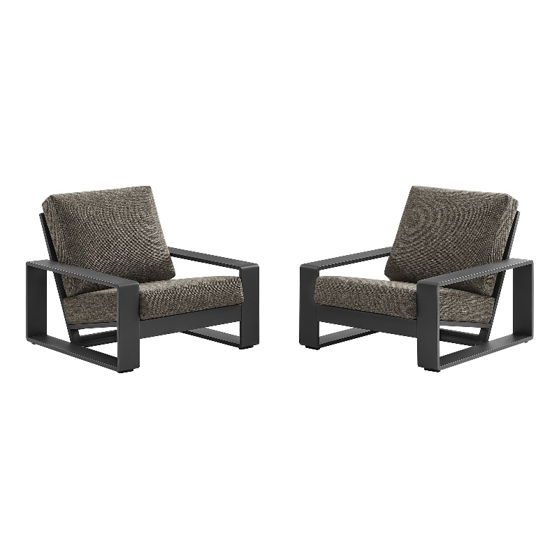 Lirienne Outdoor Patio Aluminum Faux Wood Armchairs Set of 2 in Smoke
