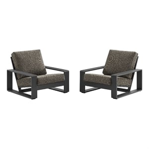 Lirienne Outdoor Patio Aluminum Faux Wood Armchairs Set of 2 in Smoke