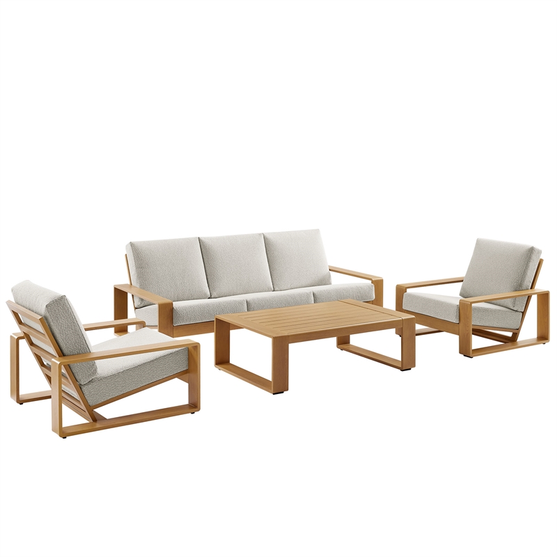 Modway Lirienne 4-Piece Patio Aluminum Faux Wood Furniture Set in Ivory Natural