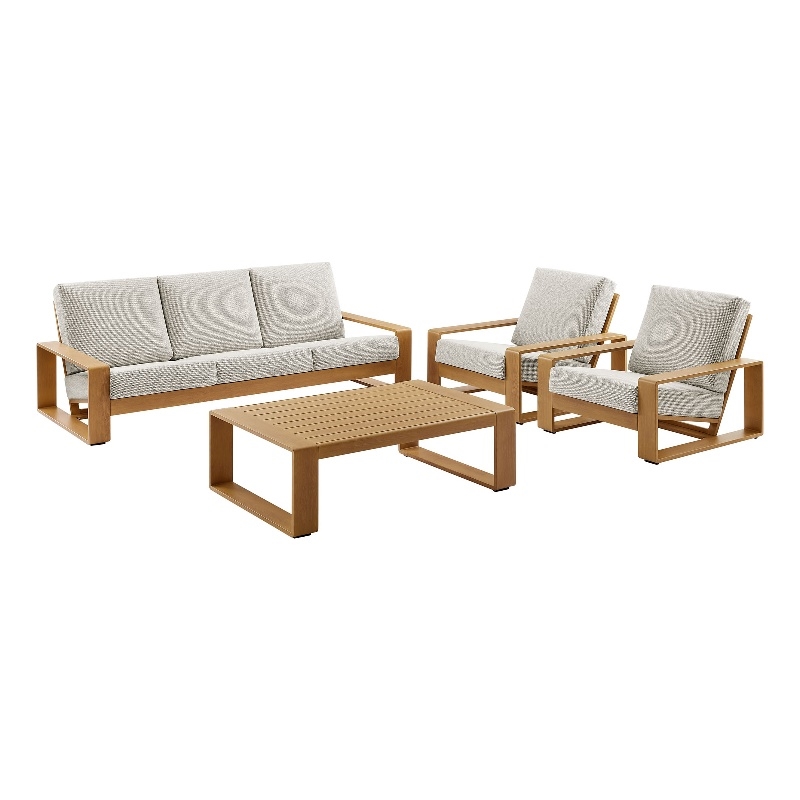Modway Lirienne 4-Piece Patio Aluminum Faux Wood Furniture Set in Ivory Natural