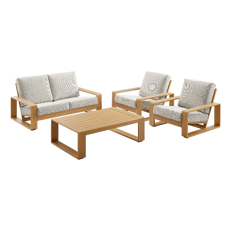 Modway Lirienne 4-Piece Patio Aluminum Faux Wood Furniture Set in Ivory Natural