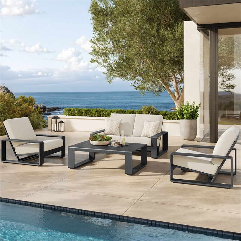 Modway Lirienne 4-Piece Outdoor Patio Aluminum Furniture Set in Cream Gray