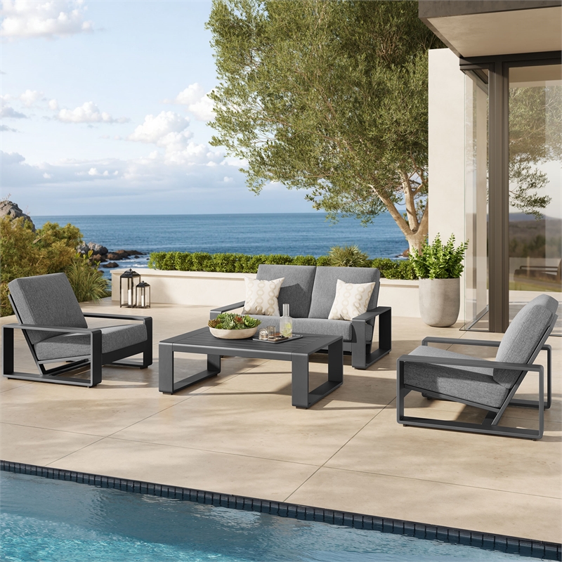 Modway Lirienne 4-Piece Outdoor Patio Aluminum Furniture Set in Light Gray