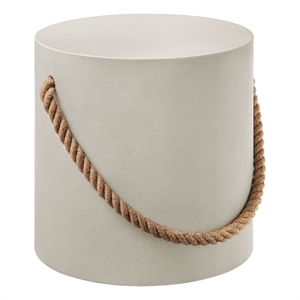 Isera Indoor - Outdoor Patio Rope Concrete Side Table Stool in Light Gray