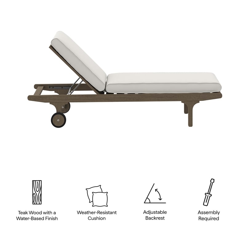 Saratoga Outdoor Patio Teak Chaise Lounge Chair in Weathered Gray White