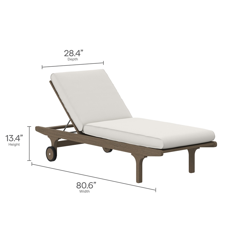Saratoga Outdoor Patio Teak Chaise Lounge Chair in Weathered Gray White