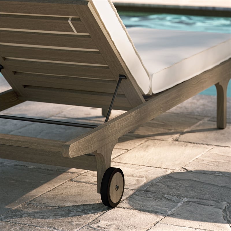 Saratoga Outdoor Patio Teak Chaise Lounge Chair in Weathered Gray White