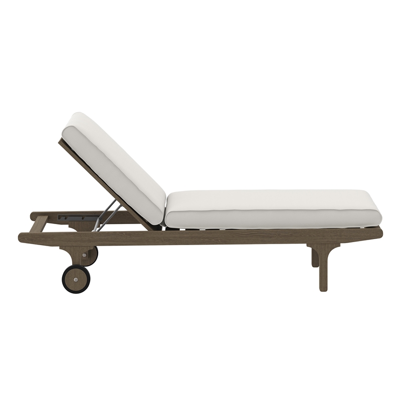 Saratoga Outdoor Patio Teak Chaise Lounge Chair in Weathered Gray White