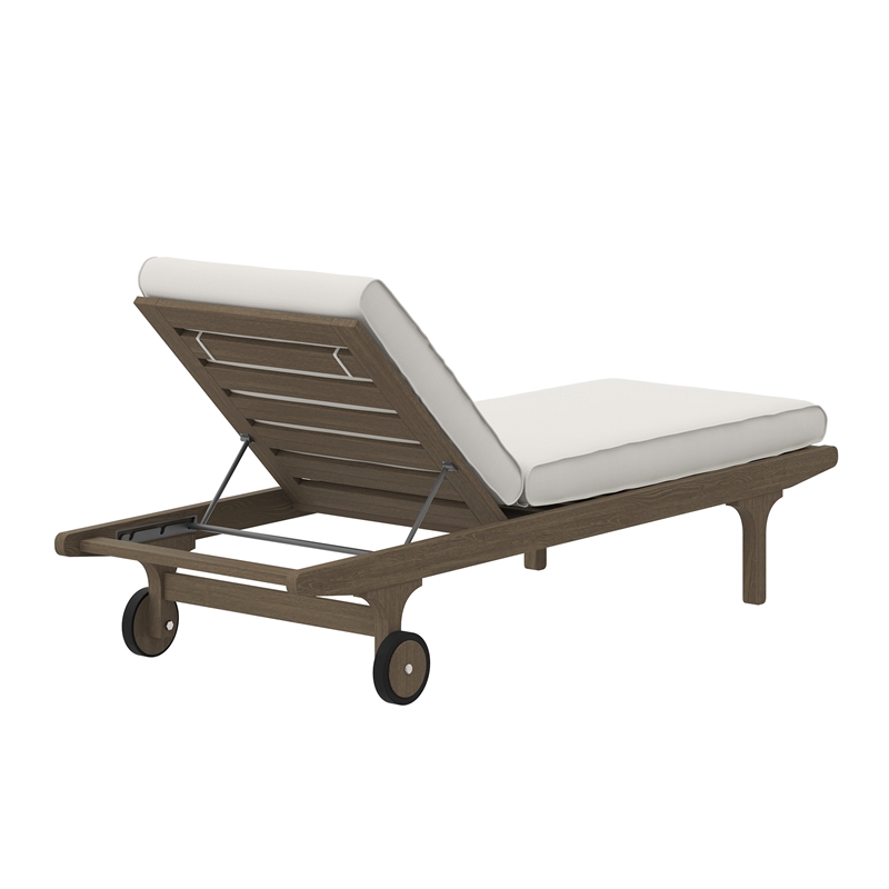 Saratoga Outdoor Patio Teak Chaise Lounge Chair in Weathered Gray White