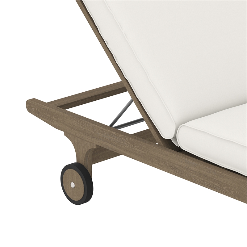 Saratoga Outdoor Patio Teak Chaise Lounge Chair in Weathered Gray White