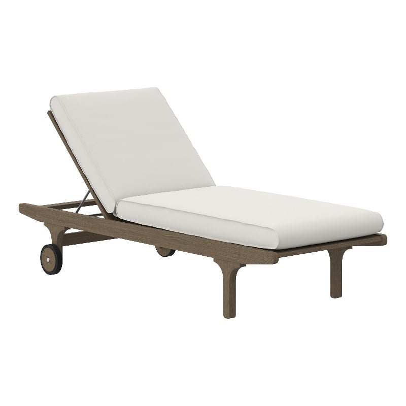 Saratoga Outdoor Patio Teak Chaise Lounge Chair in Weathered Gray White