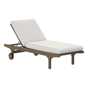 Saratoga Outdoor Patio Teak Chaise Lounge Chair in Weathered Gray White