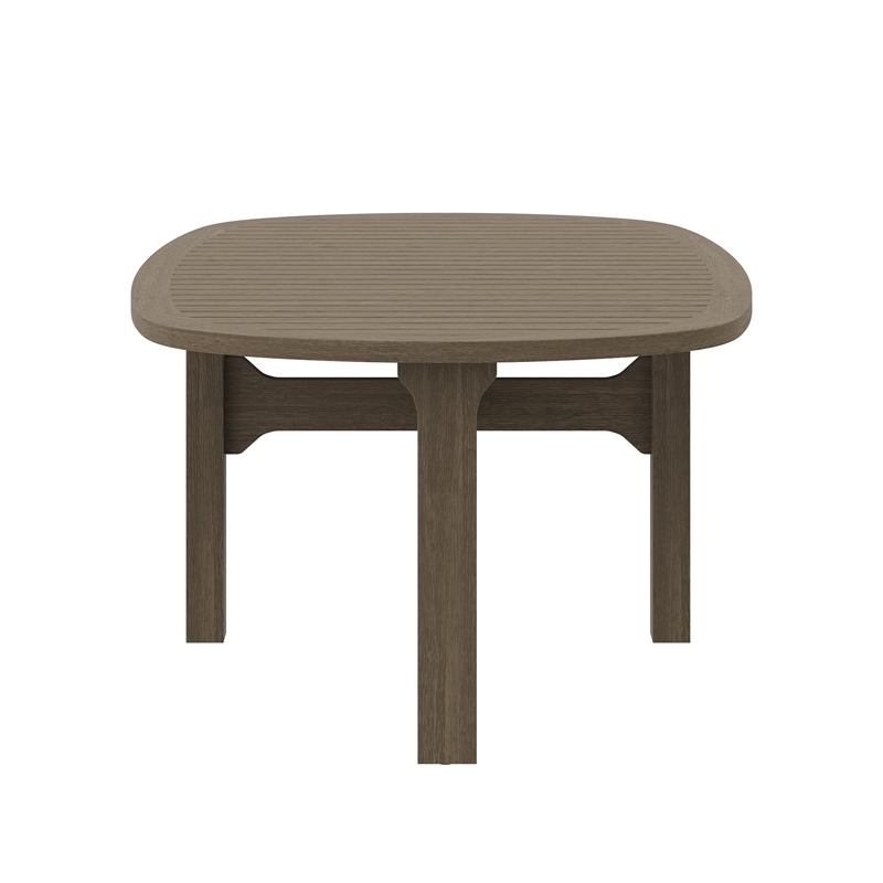 Saratoga Oval Outdoor Patio Teak Wood Coffee Table in Weathered Gray