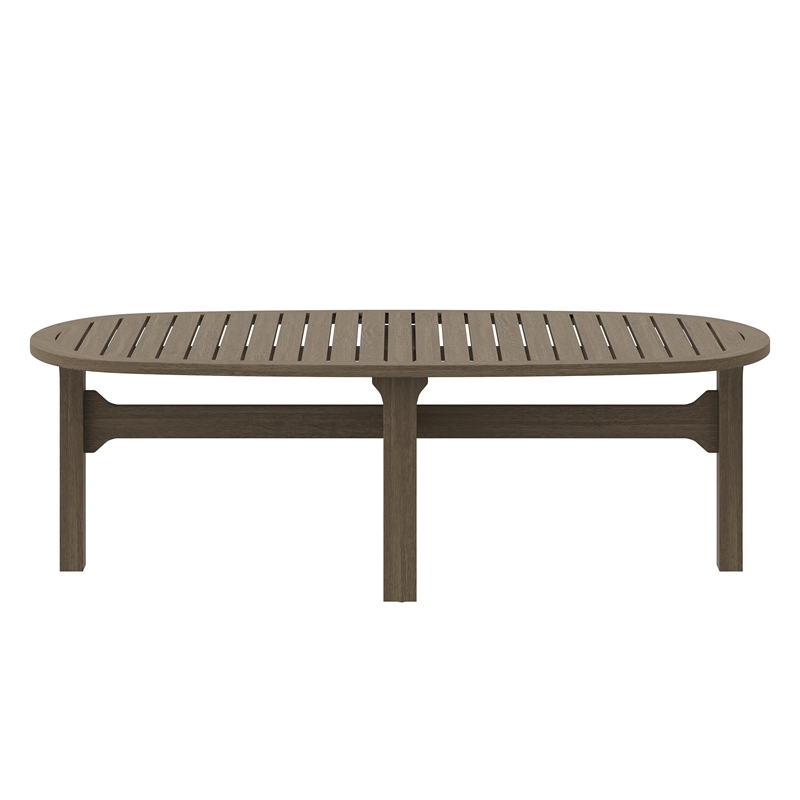 Saratoga Oval Outdoor Patio Teak Wood Coffee Table in Weathered Gray