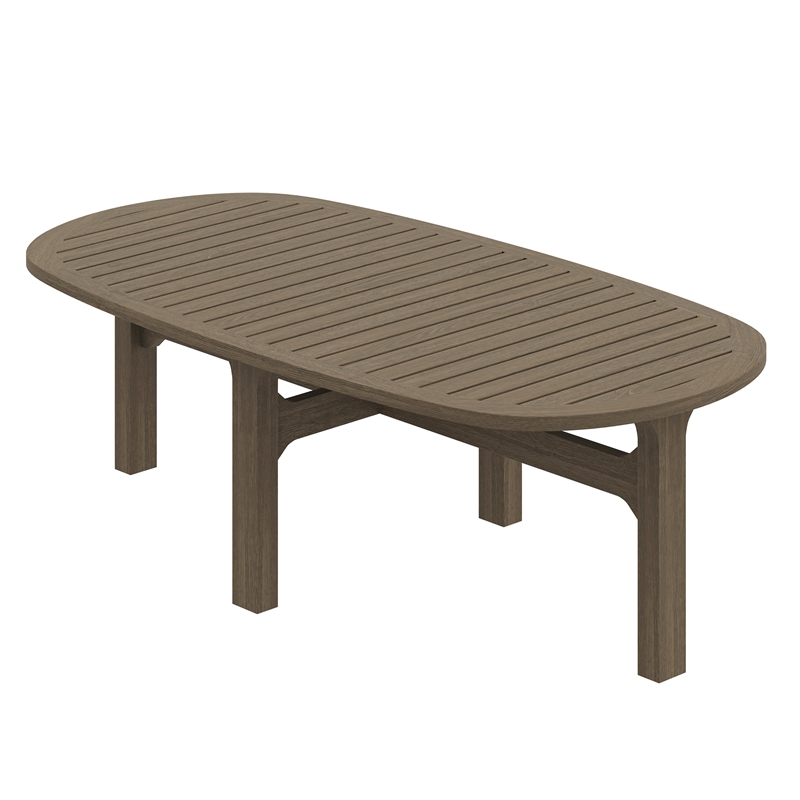 Saratoga Oval Outdoor Patio Teak Wood Coffee Table in Weathered Gray