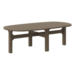 Saratoga Oval Outdoor Patio Teak Wood Coffee Table in Weathered Gray