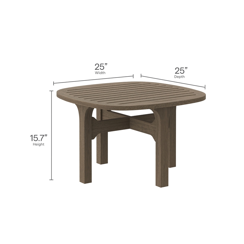 Saratoga Square Outdoor Patio Teak Wood Side Table in Weathered Gray