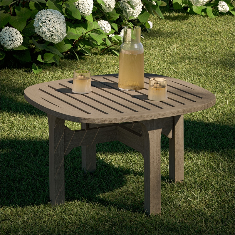 Saratoga Square Outdoor Patio Teak Wood Side Table in Weathered Gray