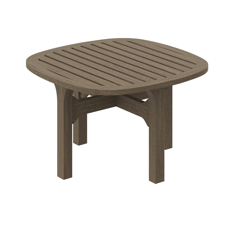 Saratoga Square Outdoor Patio Teak Wood Side Table in Weathered Gray