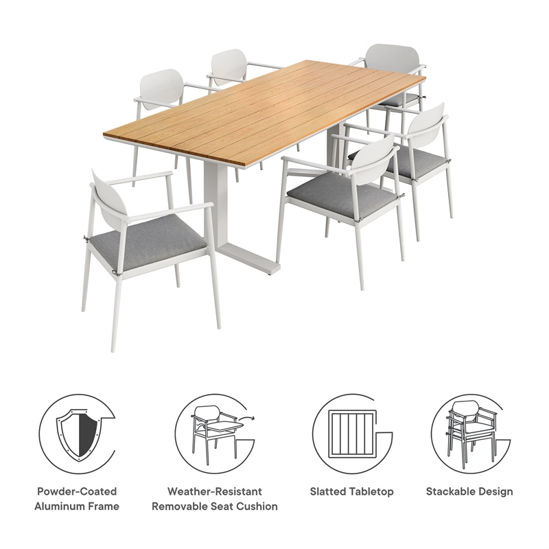 Modway Aeris 7-Piece Outdoor Patio Aluminum Dining Set in White Light Gray