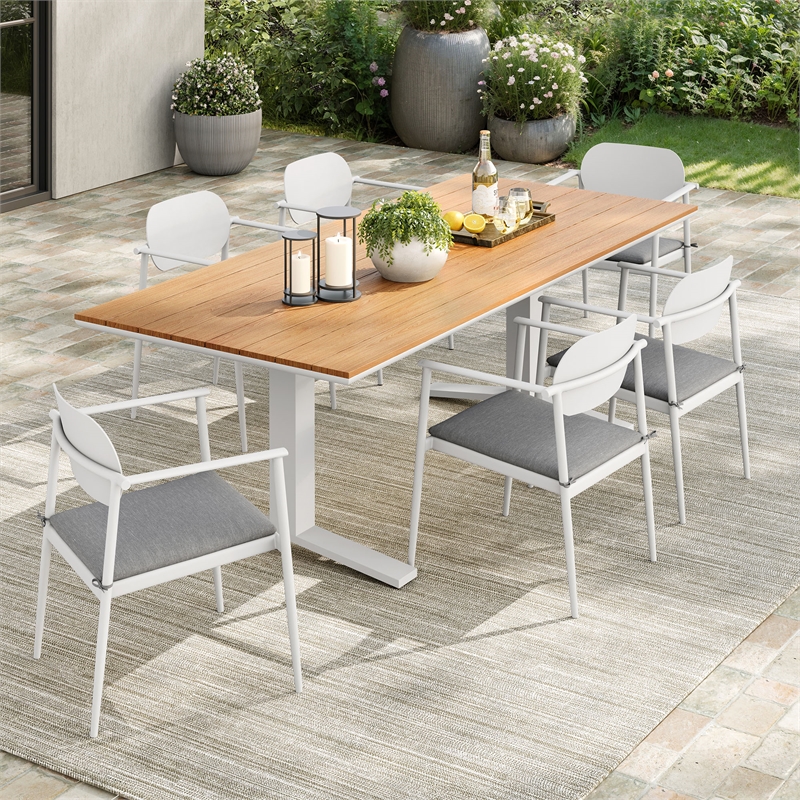 Modway Aeris 7-Piece Outdoor Patio Aluminum Dining Set in White Light Gray