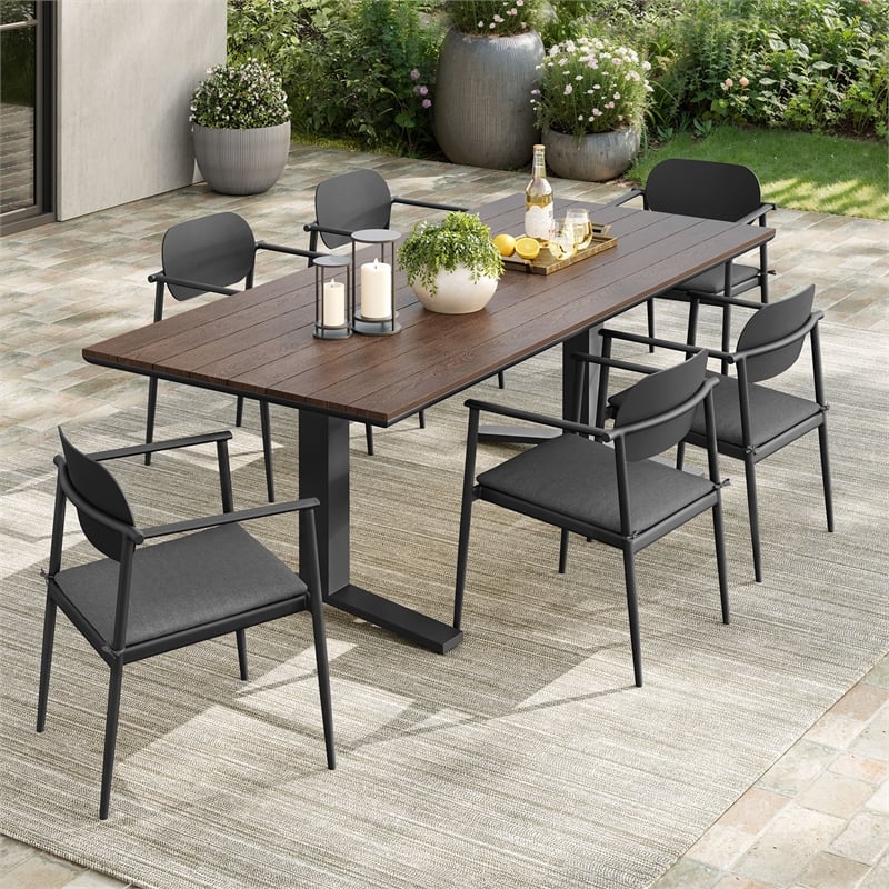 Modway Aeris 7-Piece Outdoor Patio Aluminum Dining Set in Charcoal