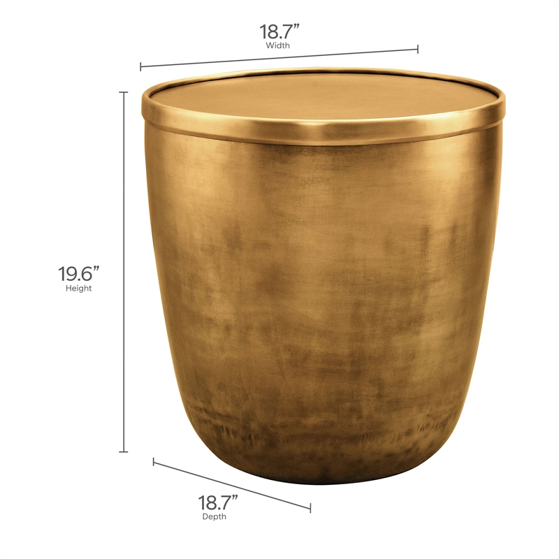 Viora Metal Storage Side Table in Burnished Brass