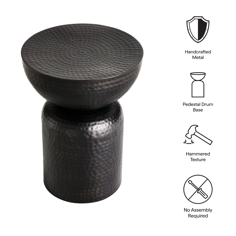 Mella Metal Hammered Side Table in Black