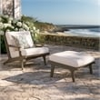 Saratoga Outdoor Patio Teak Wood Chair and Ottoman Set in Weathered Gray White