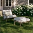 Saratoga Outdoor Patio Teak Wood Chair and Ottoman Set in Weathered Gray White