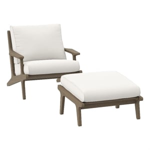 Saratoga Outdoor Patio Teak Wood Chair and Ottoman Set in Weathered Gray White