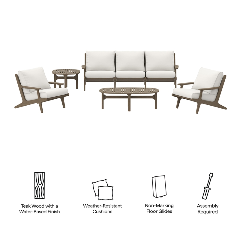 Modway Saratoga 4PC Outdoor Patio Teak Wood Furniture Set - Weathered Gray/White