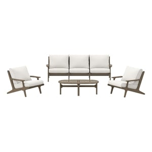 Modway Saratoga 4PC Outdoor Patio Teak Wood Furniture Set - Weathered Gray/White