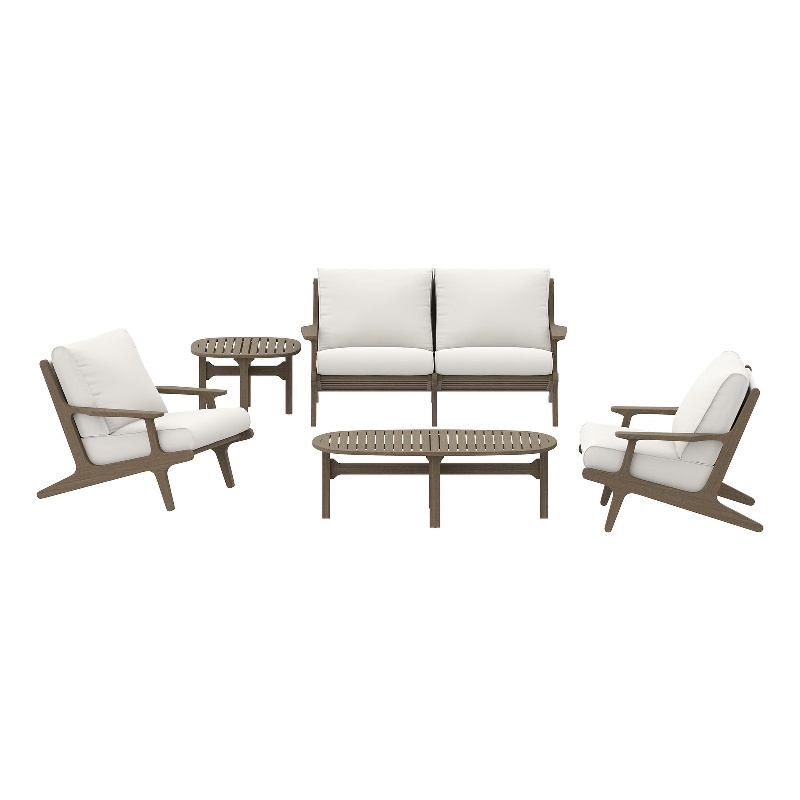 Modway Saratoga 5PC Outdoor Patio Teak Wood Furniture Set - Weathered Gray/White