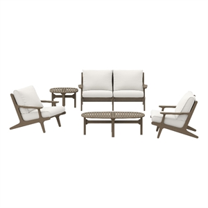 Modway Saratoga 5PC Outdoor Patio Teak Wood Furniture Set - Weathered Gray/White