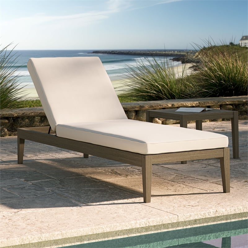 Northlake Outdoor Patio Teak Chaise Lounge in Weathered Gray White