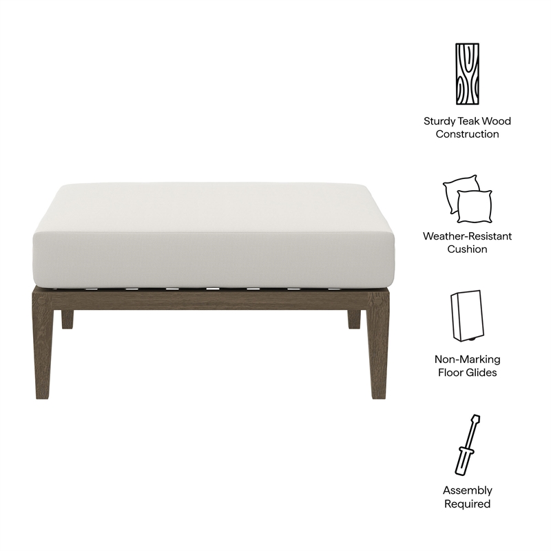 Northlake Outdoor Patio Teak Ottoman in Weathered Gray White