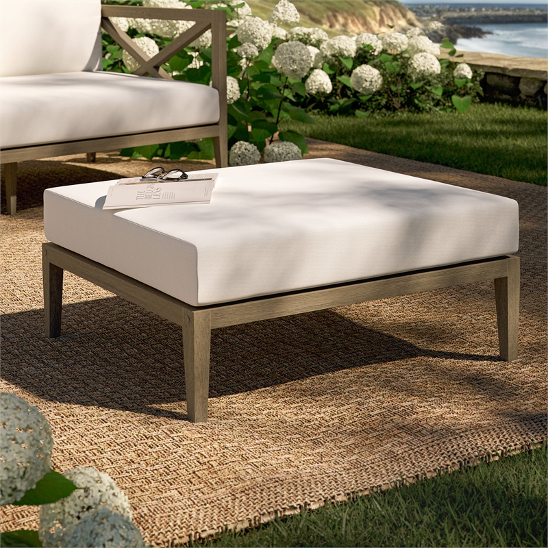 Northlake Outdoor Patio Teak Ottoman in Weathered Gray White