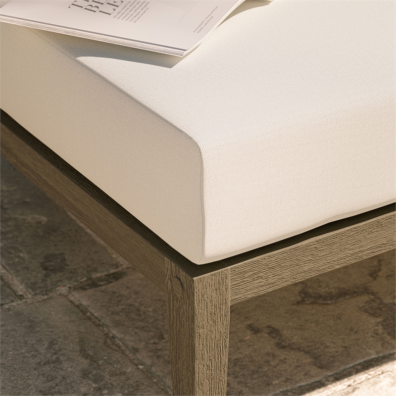 Northlake Outdoor Patio Teak Ottoman in Weathered Gray White