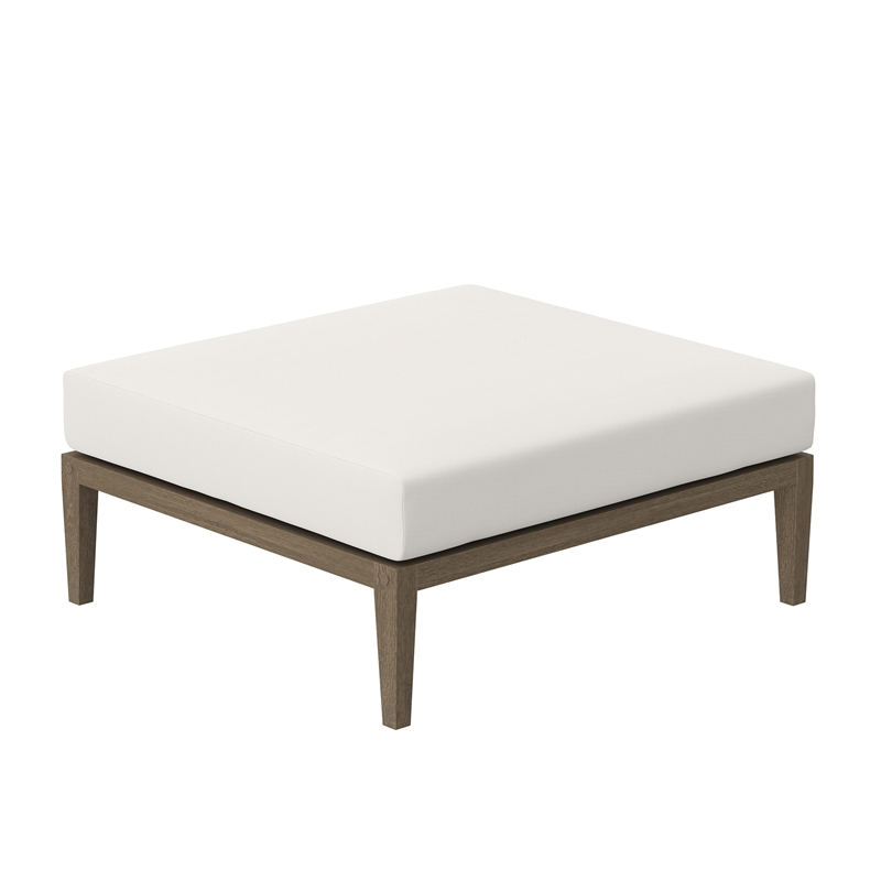 Northlake Outdoor Patio Teak Ottoman in Weathered Gray White