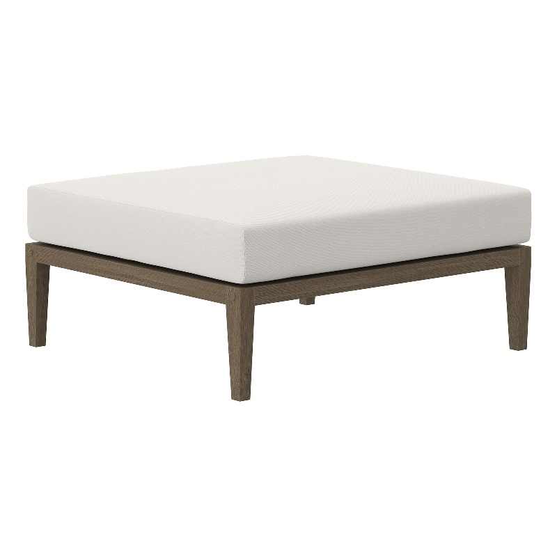 Northlake Outdoor Patio Teak Ottoman in Weathered Gray White