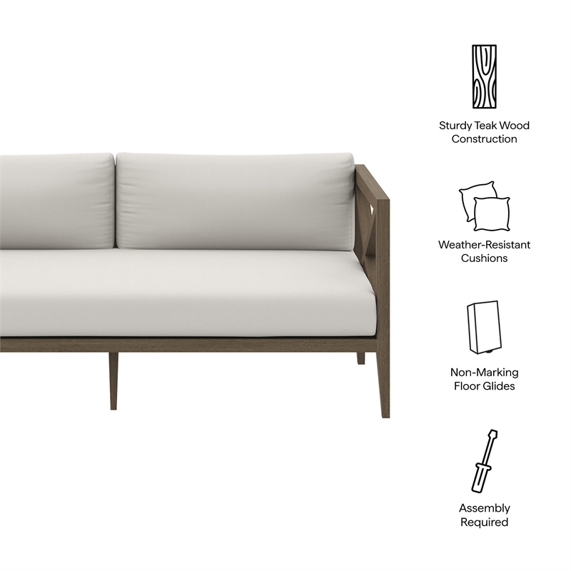 Northlake Outdoor Patio Teak Loveseat in Weathered Gray White