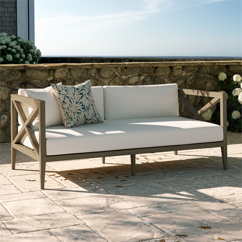 Northlake Outdoor Patio Teak Loveseat in Weathered Gray White