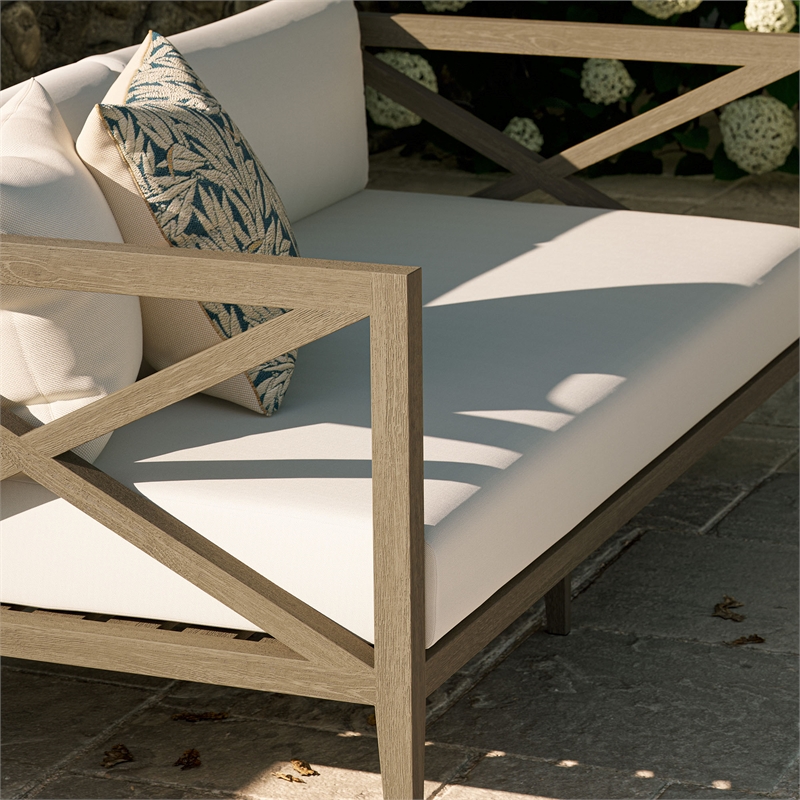 Northlake Outdoor Patio Teak Loveseat in Weathered Gray White