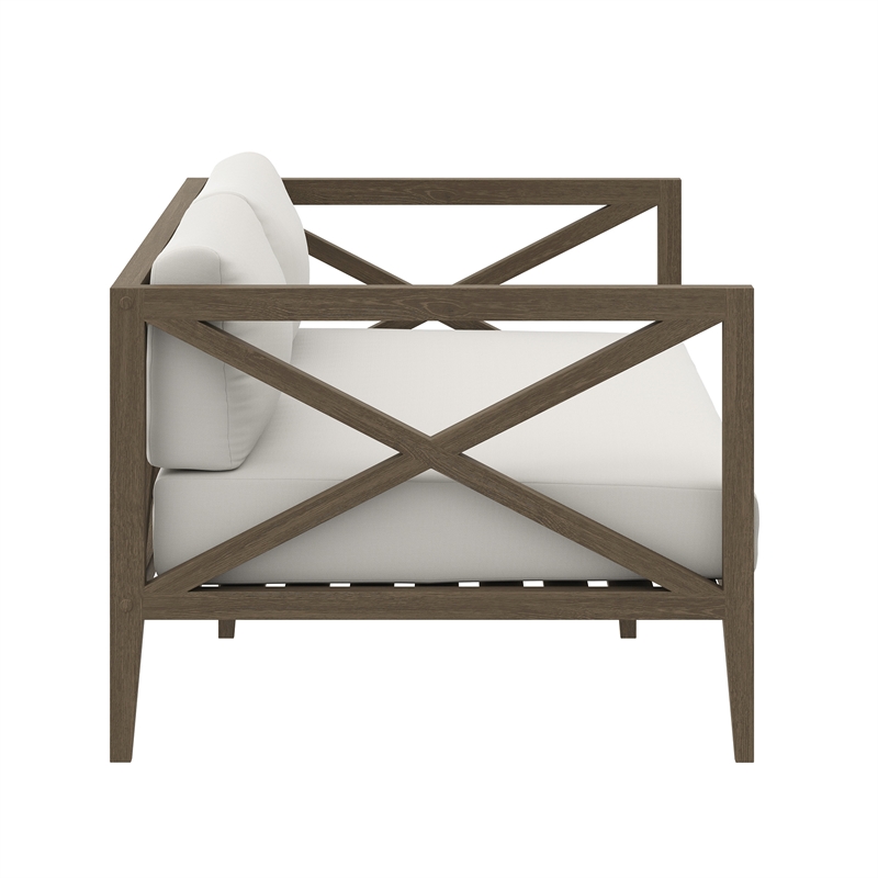 Northlake Outdoor Patio Teak Loveseat in Weathered Gray White