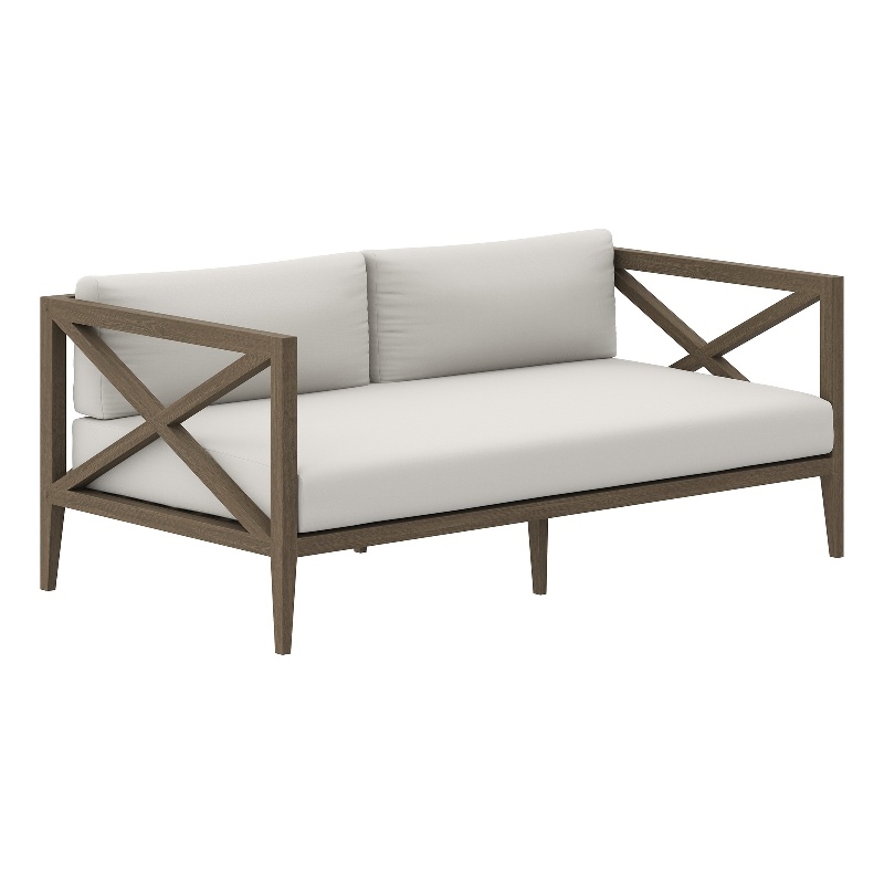 Northlake Outdoor Patio Teak Loveseat in Weathered Gray White
