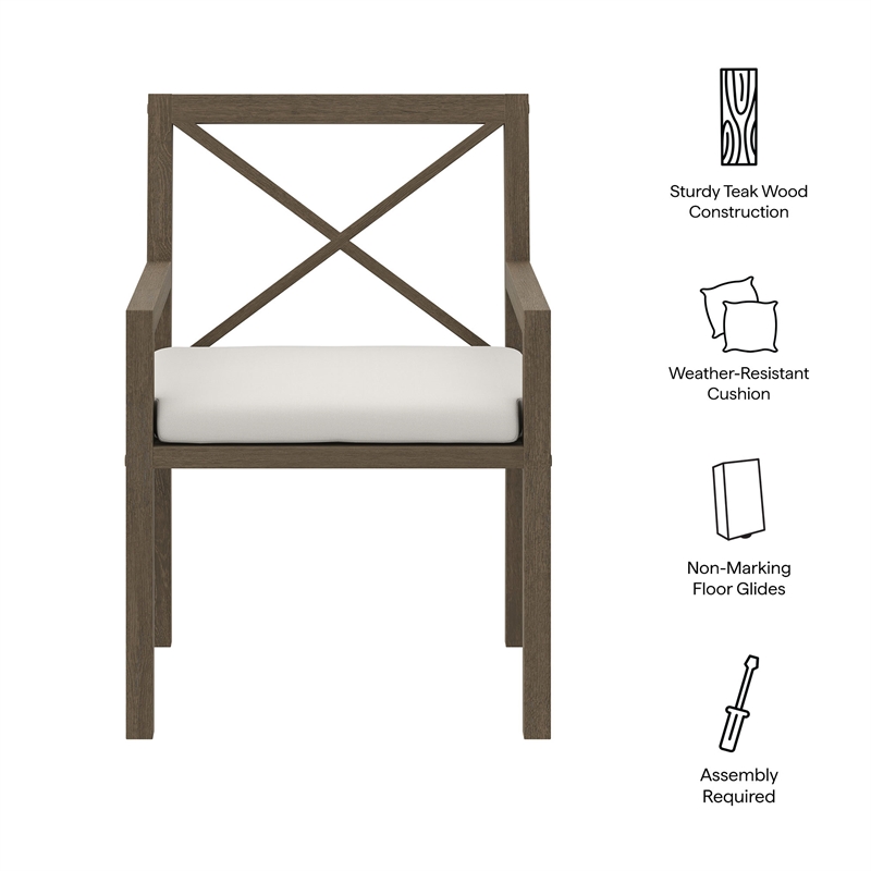 Northlake Outdoor Patio Teak Dining Armchair in Weathered Gray White